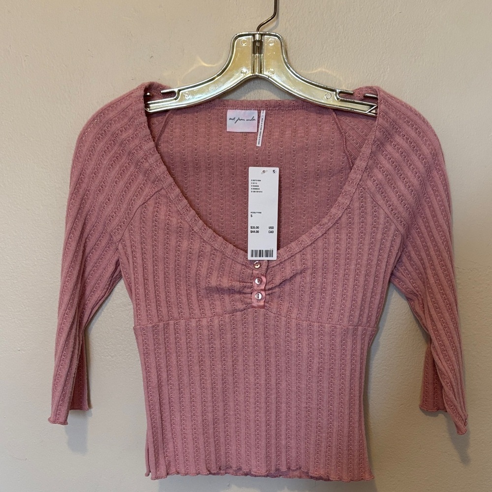 Urban Outfitters Mauve Ribbed Button-Front Blouse